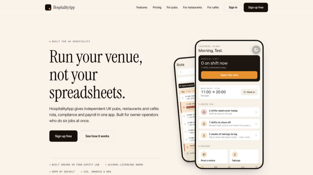 HospitalityApp — Rota, compliance and payroll for UK hospitality